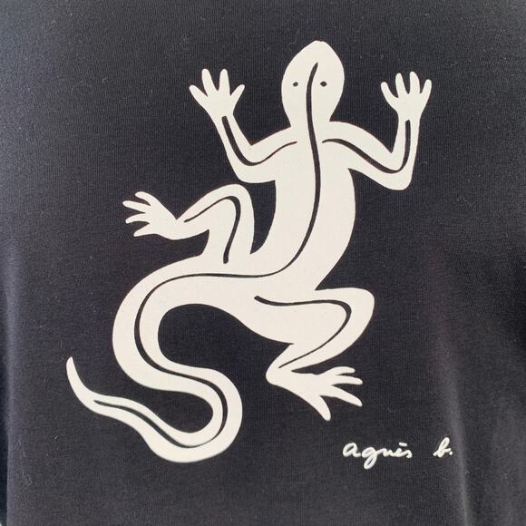 AGNÈS B. Size M Black White Cotton Lizard Short Sleeve T-shirt - Picture 2 of 7
